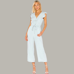 Revolve Sanctuary Mica Ruffle Sleeve Jumpsuit Size M in Catalina Wash Crop EUC